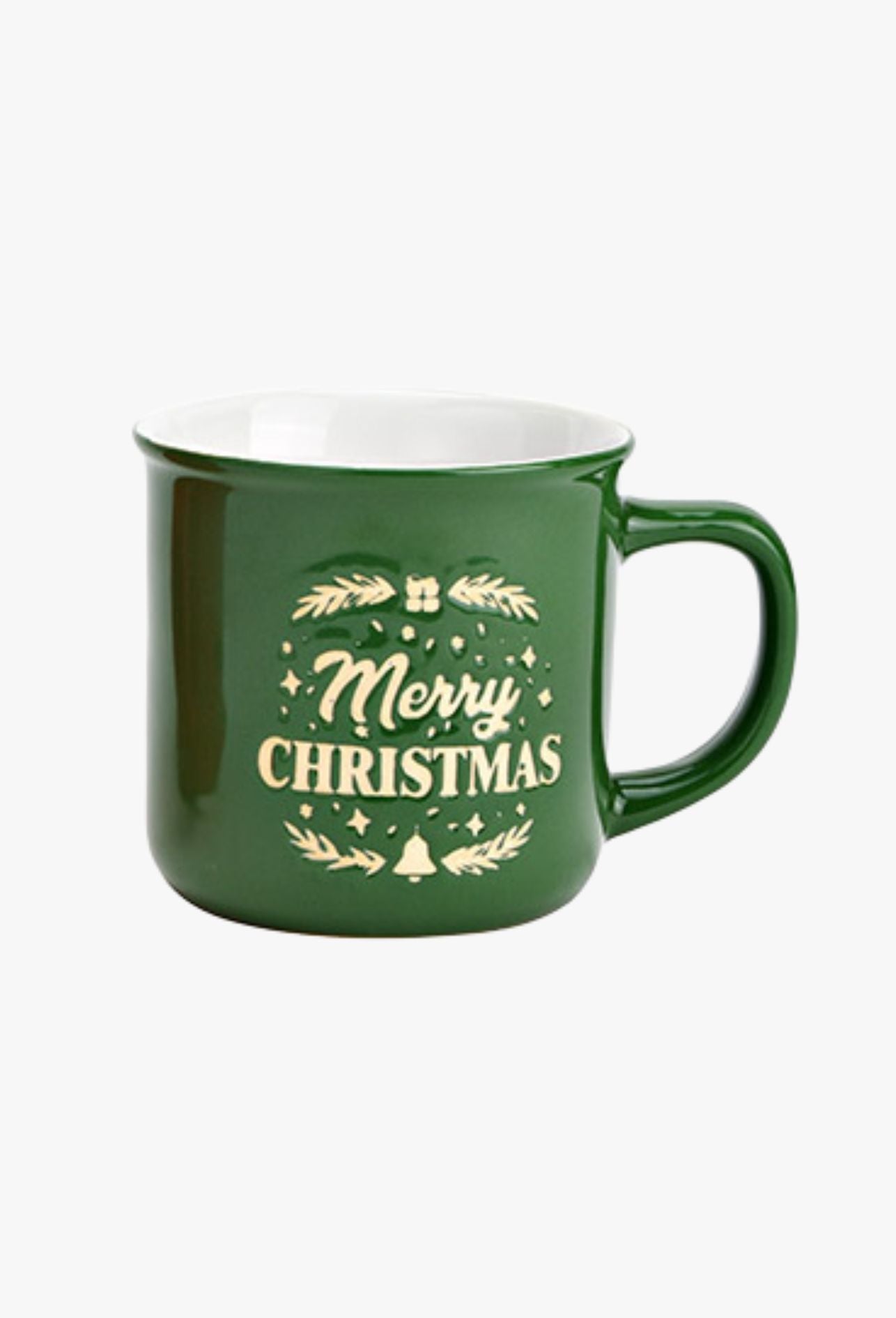 Becher Merry Christmas aus Steingut grün