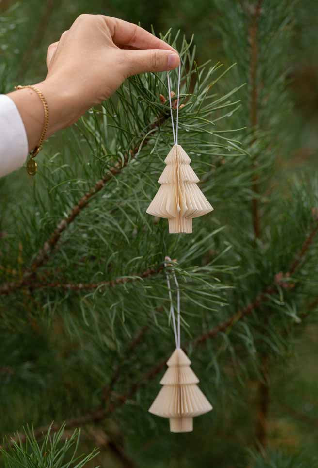 Weihnachtsanhänger Tannenbaum weiß - 6er-Set