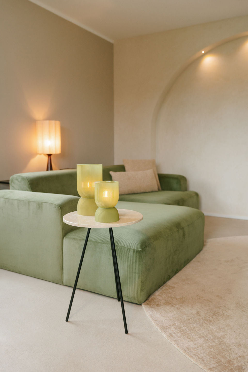 Tischlampe Pheobe olivgrün und hellgrau - Blume Exclusiv Interior Tischlampe Pheobe: LED-Tischlampe aus Glas